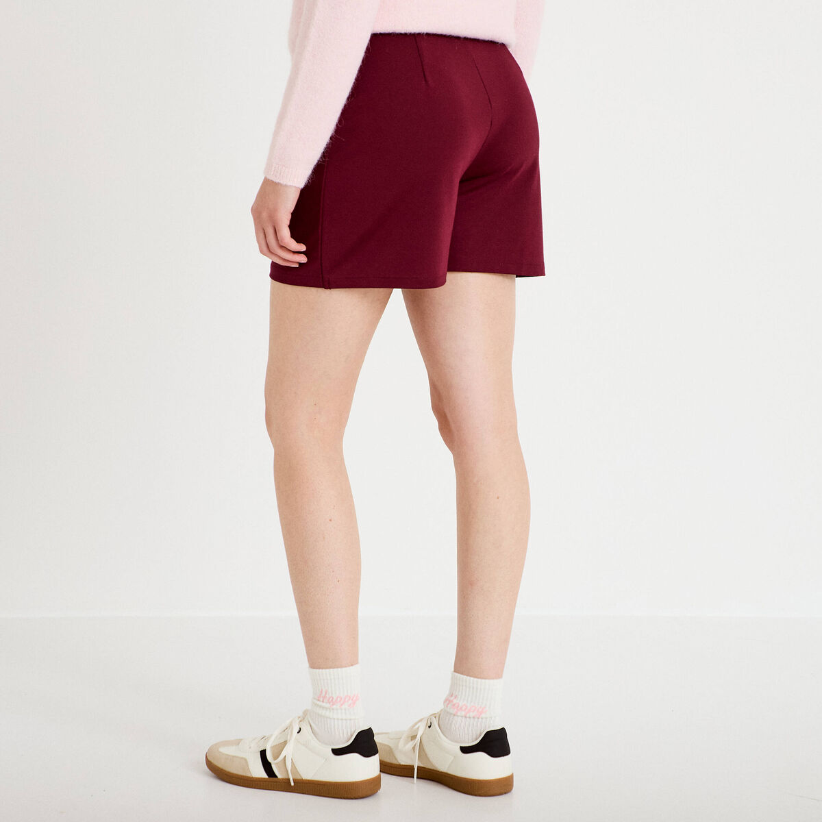 Jupe-short trapèze en maille bordeaux femme