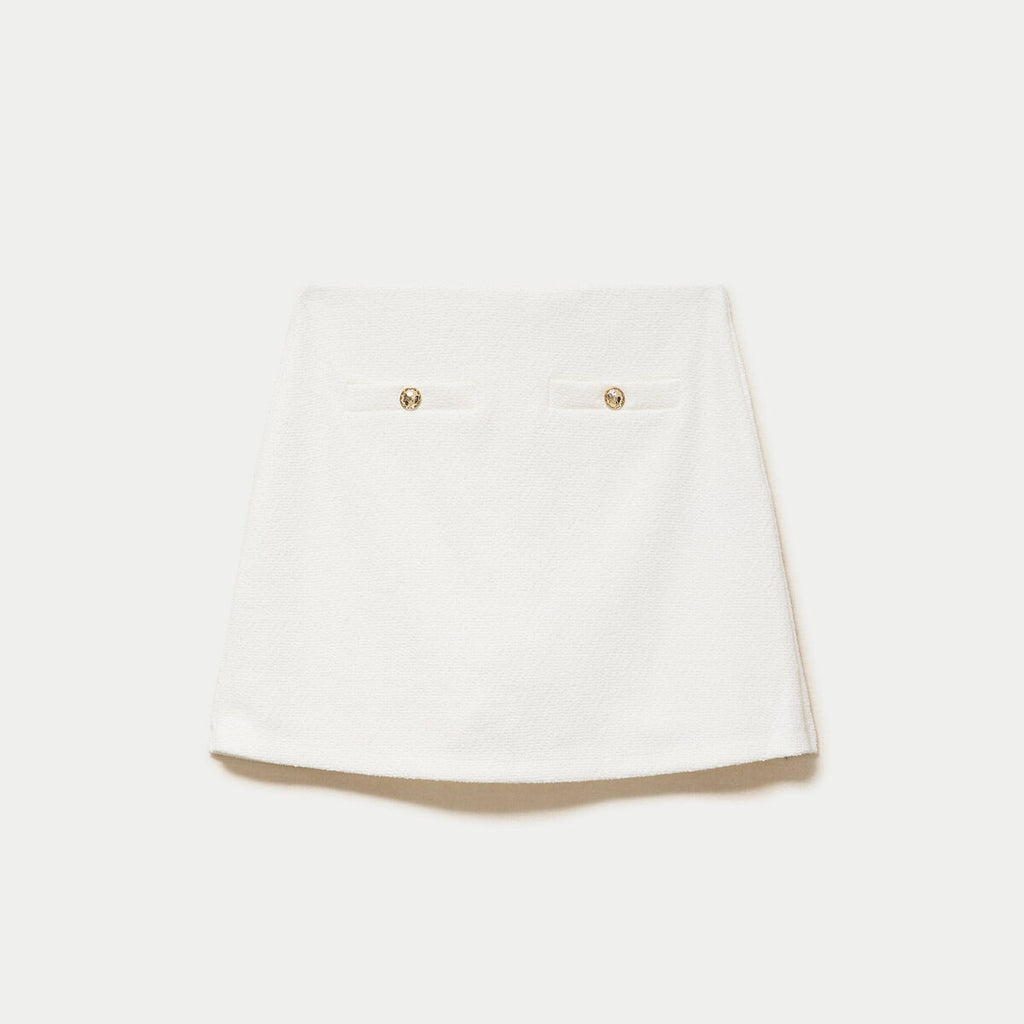 Jupe-short trapèze courte en tweed ecru femme