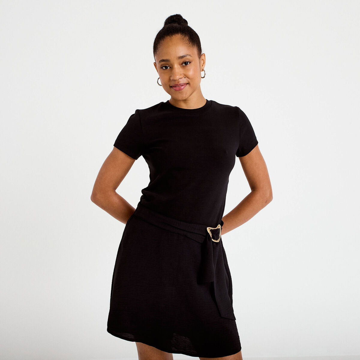 Jupe-short évasée courte noir femme