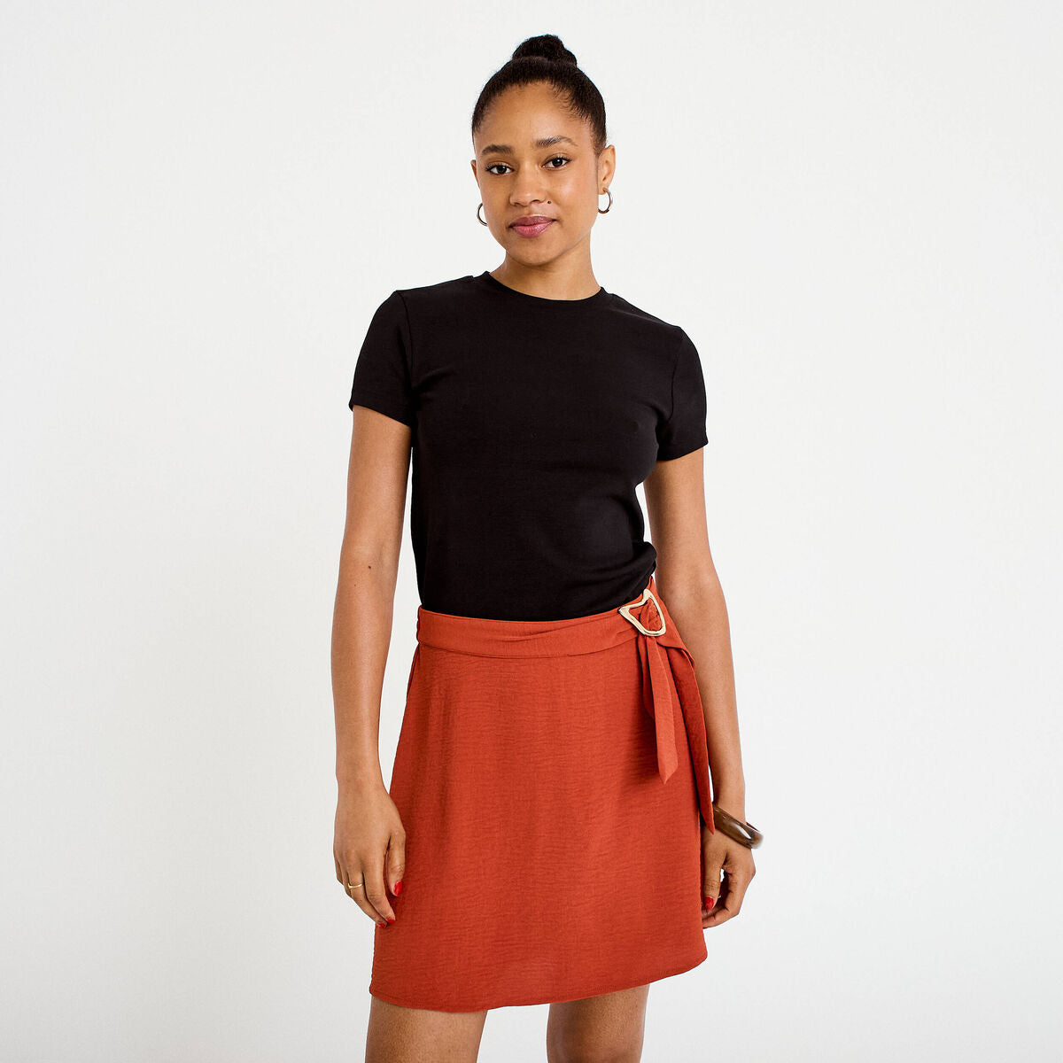 Jupe-short évasée courte orange foncé femme