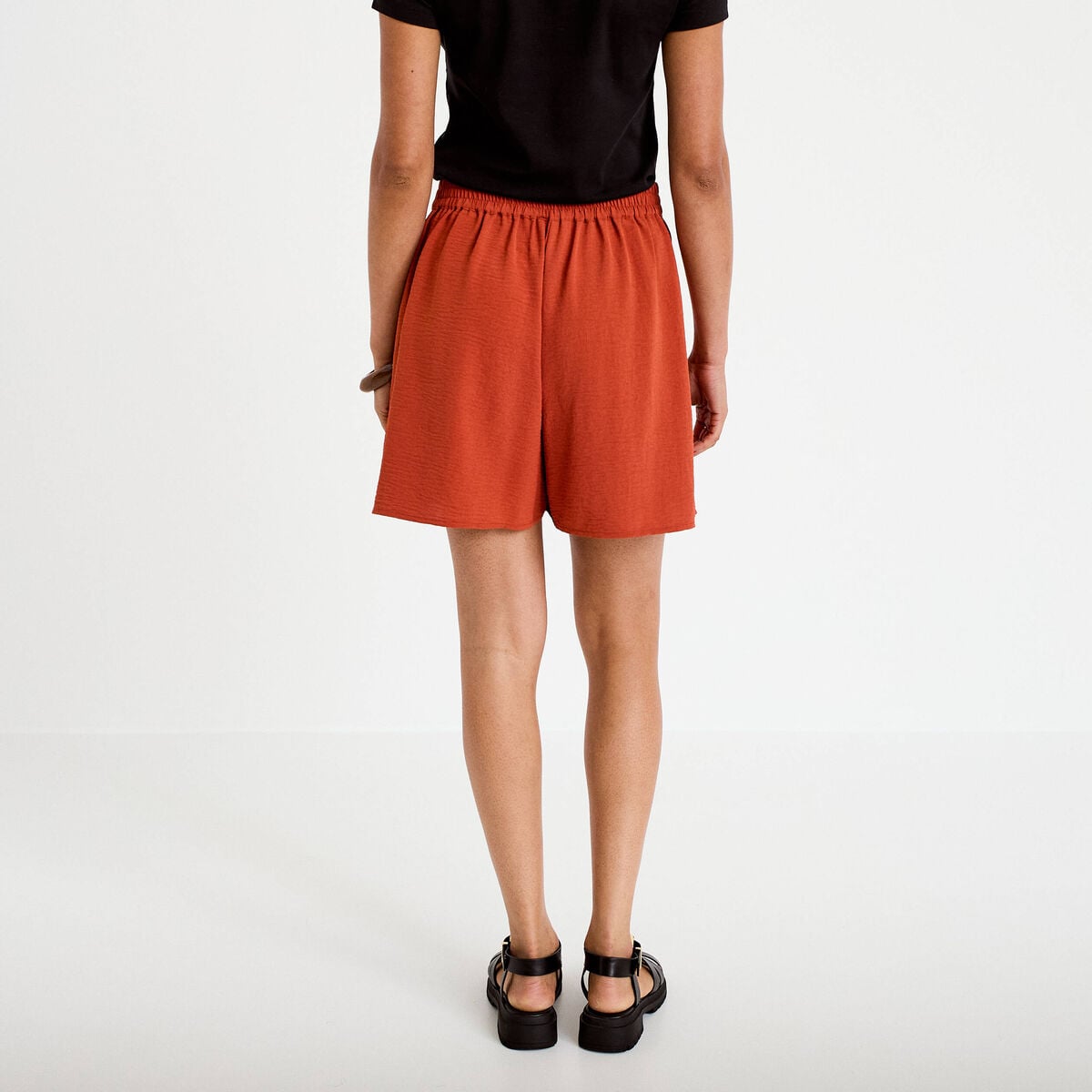 Jupe-short évasée courte orange foncé femme