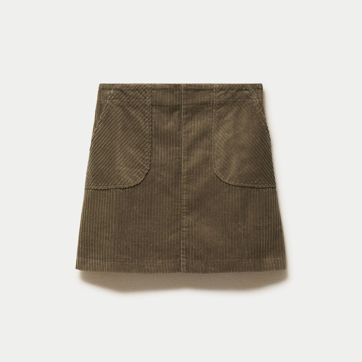 Jupe courte évasée en velours vert kaki femme