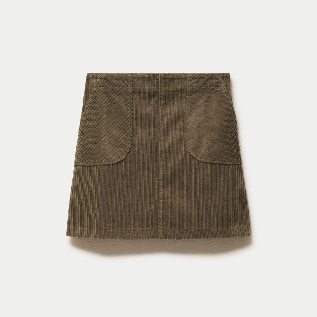 Jupe courte évasée en velours vert kaki femme