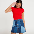 Jupe courte évasée taille haute en jean denim double stone femme