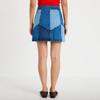 Jupe courte évasée taille haute en jean denim double stone femme