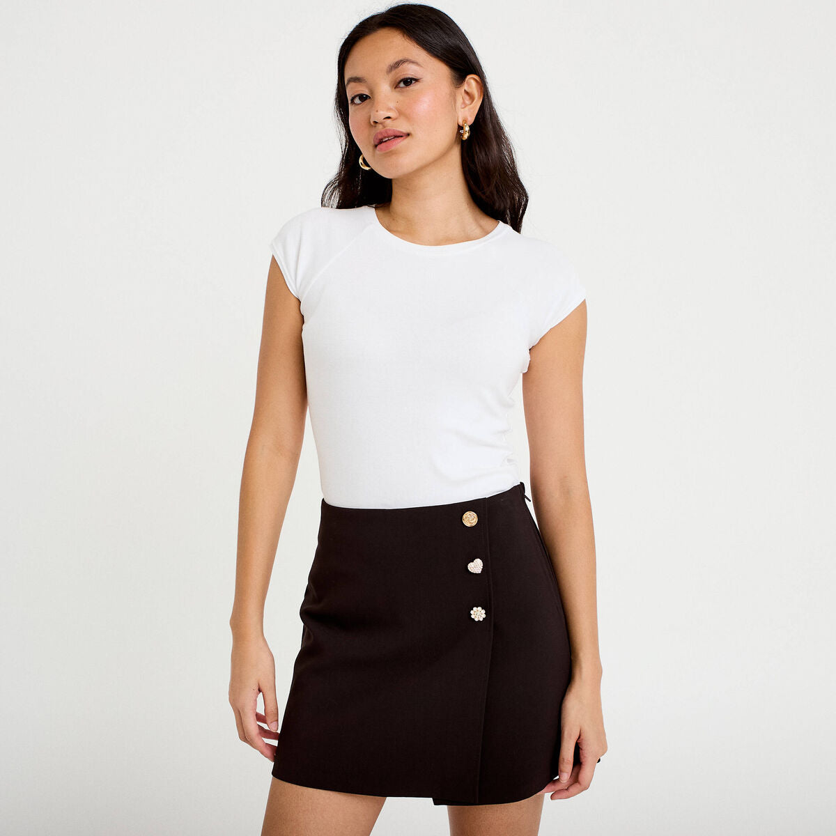 Jupe-short évasée taille haute noir femme
