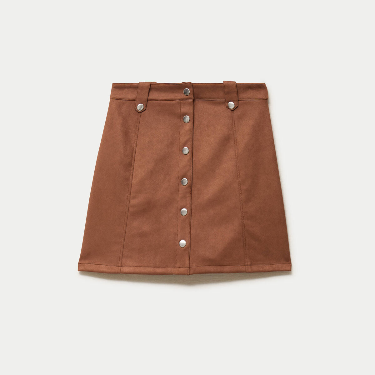 Jupe courte évasée aspect daim marron femme