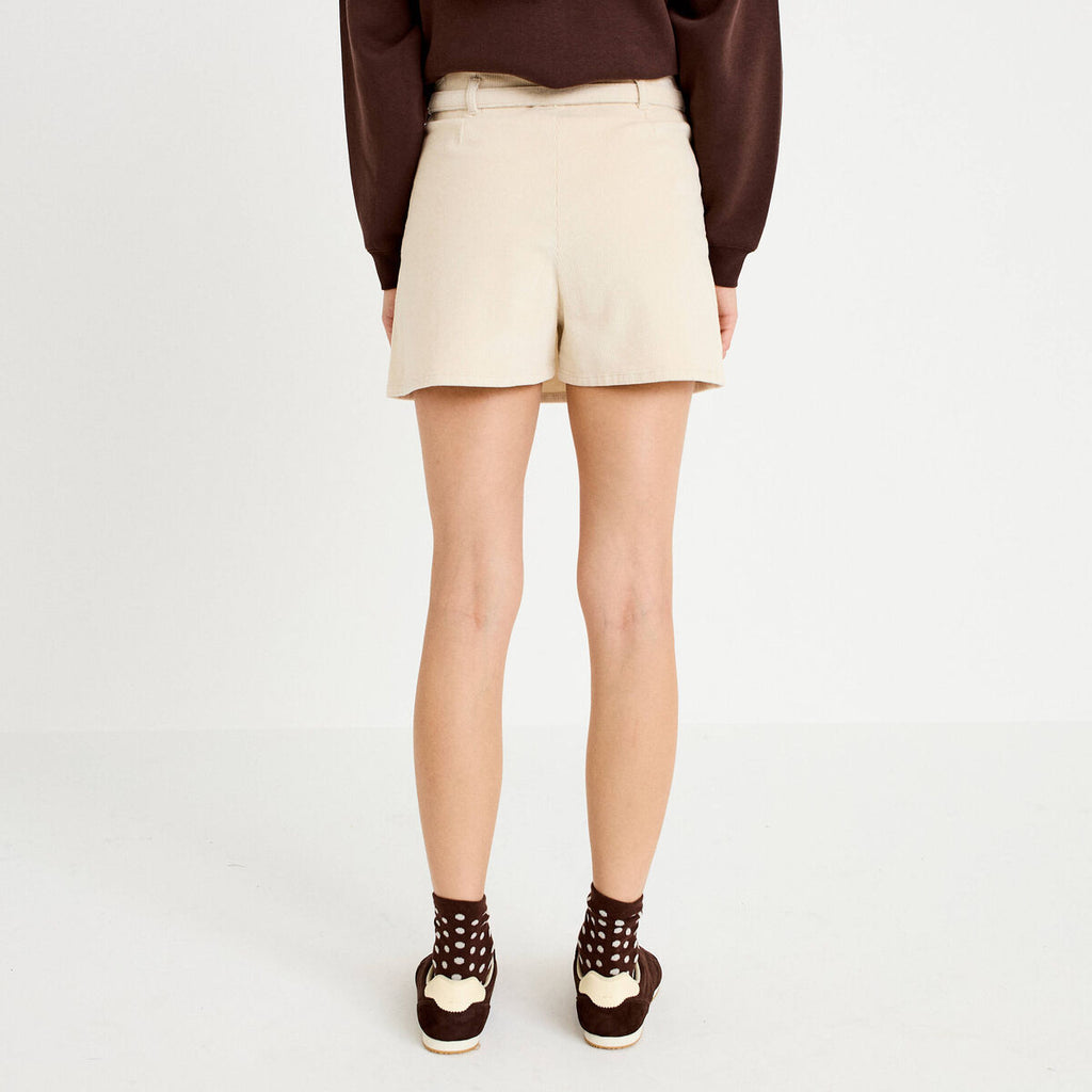 Jupe-short évasée velours ceinture ecru femme