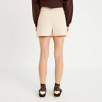 Jupe-short évasée velours ceinture ecru femme