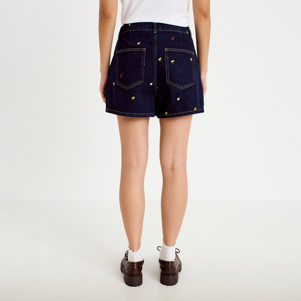 Jupe-short trapèze en jean bleu marine femme