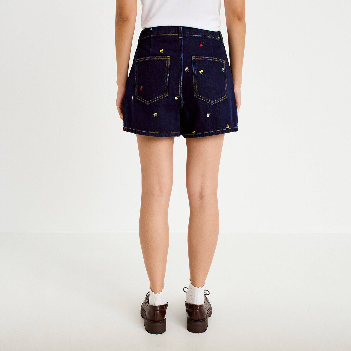 Jupe-short trapèze en jean bleu marine femme