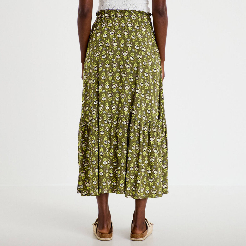Jupe longue évasée vert femme