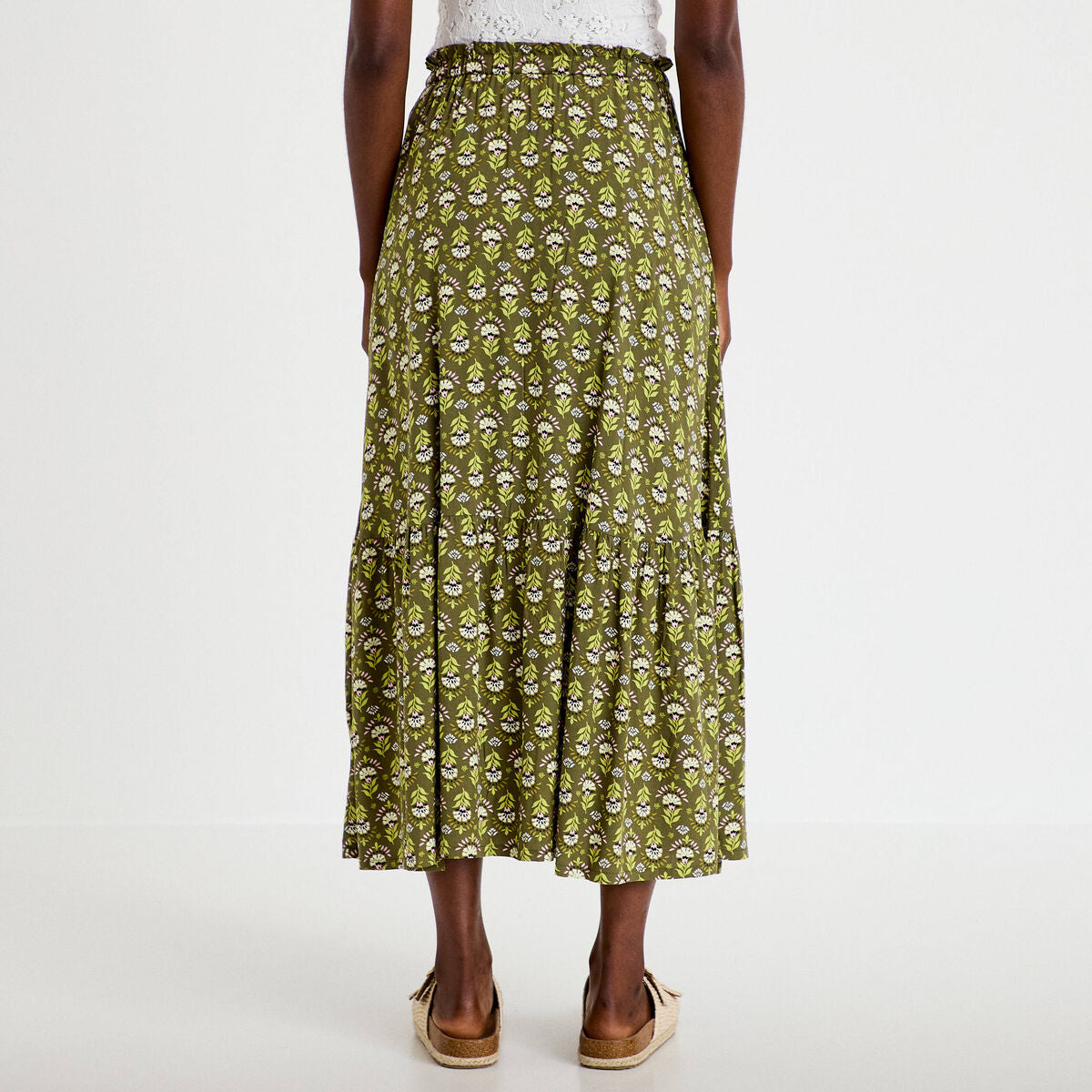Jupe longue évasée vert femme