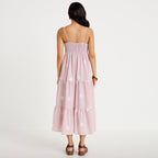 Robe longue évasée à fines bretelles rouge femme