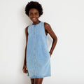 Robe courte évasée en jean sans manches bleu femme