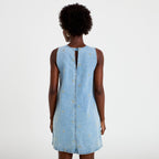 Robe courte évasée en jean sans manches bleu femme
