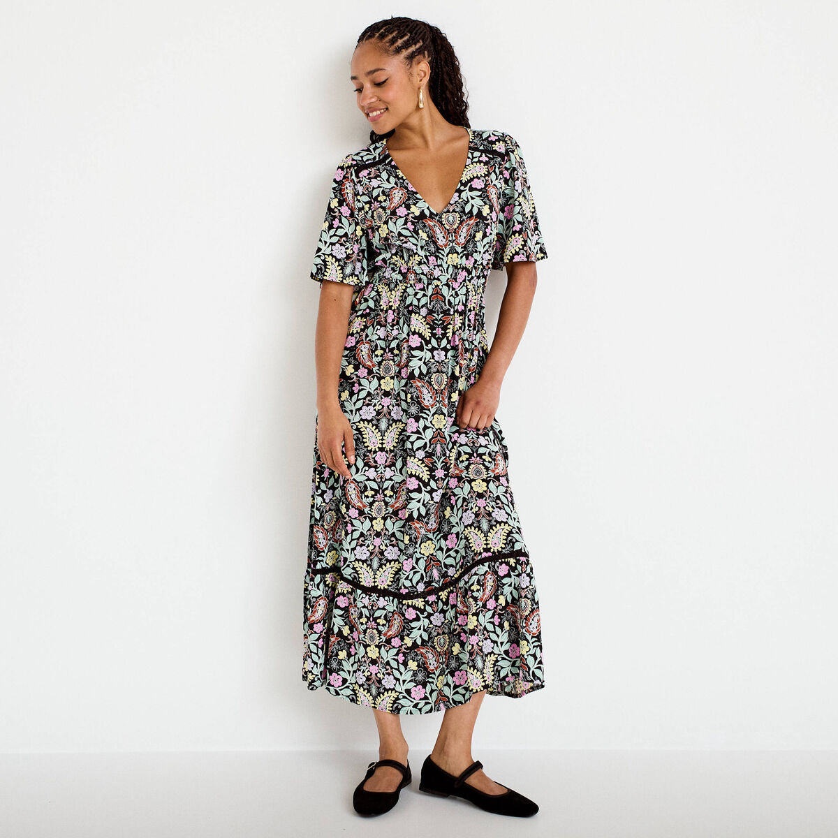 Robe évasée noir femme