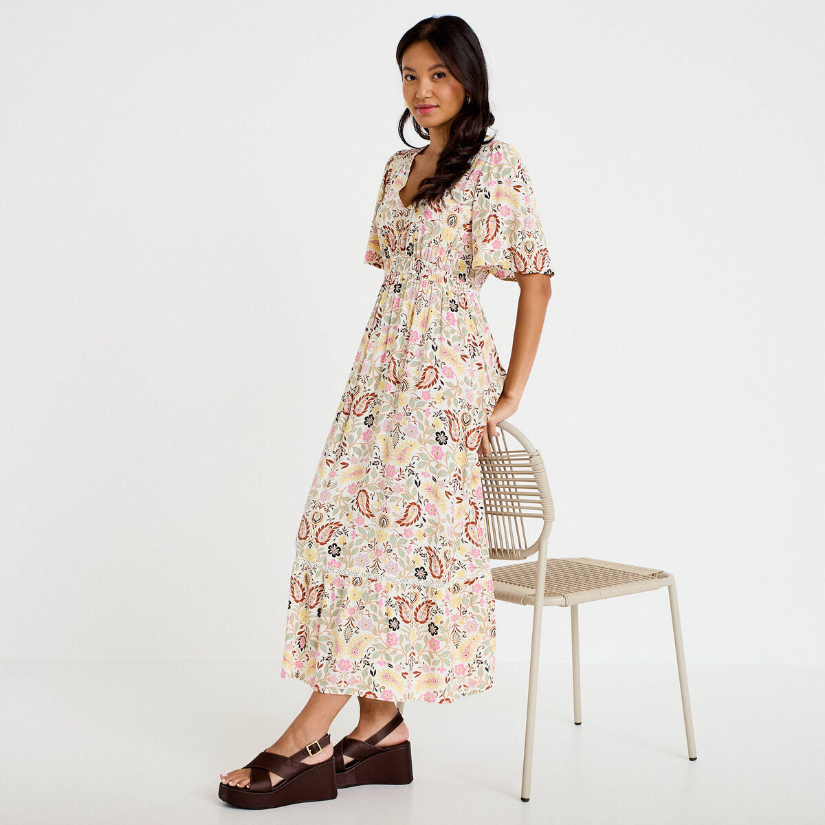 Robe évasée blanc femme