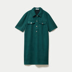 Robe droite 3/4 manches courtes daim vert foncé femme