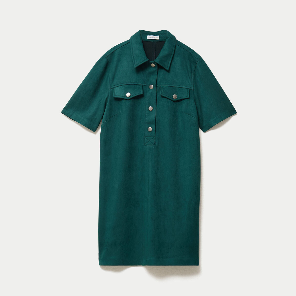Robe droite 3/4 manches courtes daim vert foncé femme