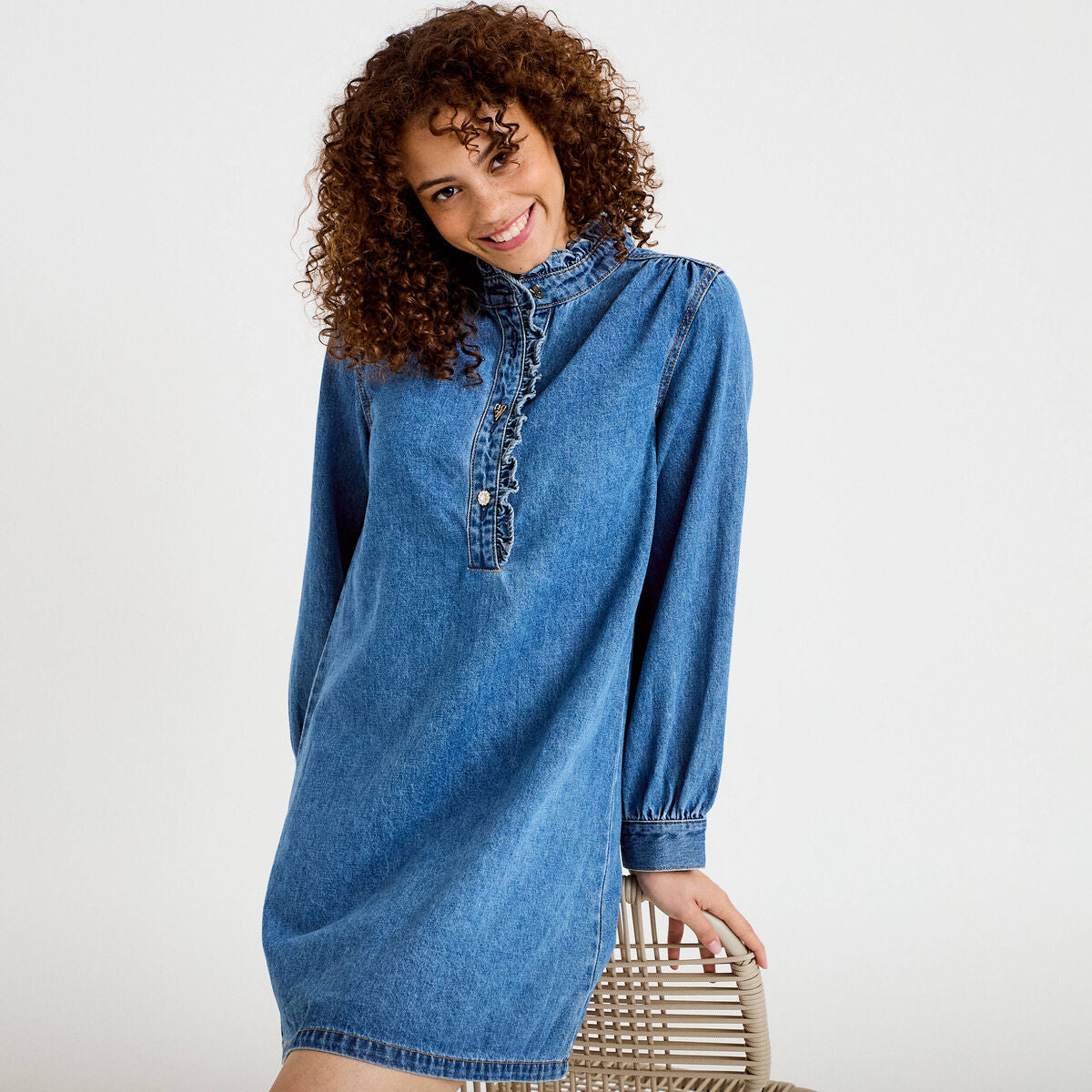 Robe évasée jean col montant denim double stone femme