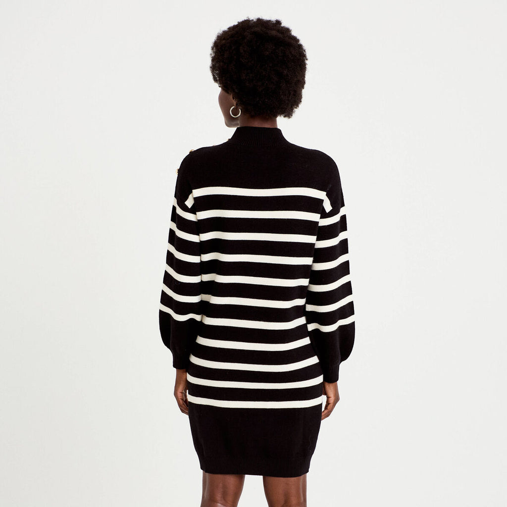 Robe pull droite manches longues noir femme