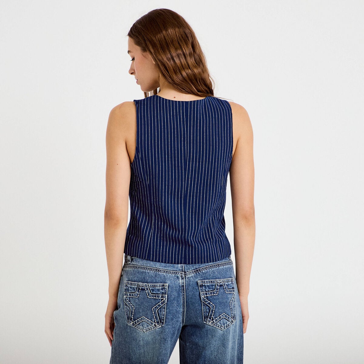 Gilet ajusté sans manches col rond bleu femme
