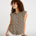 Chemise ample sans manches col classique ecru femme