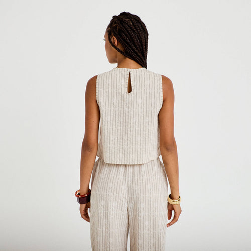 Blouse droite sans manches plissée creme femme