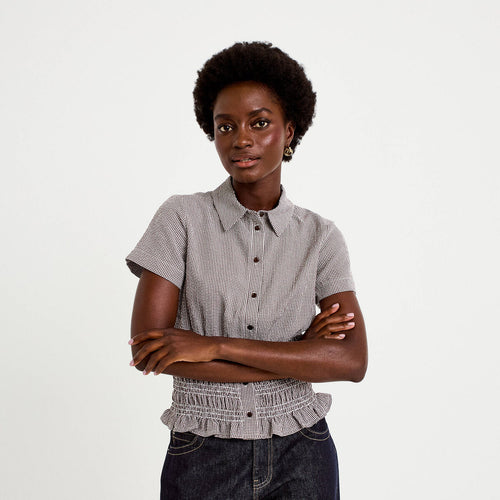 Chemise cintrée manches courtes marron femme