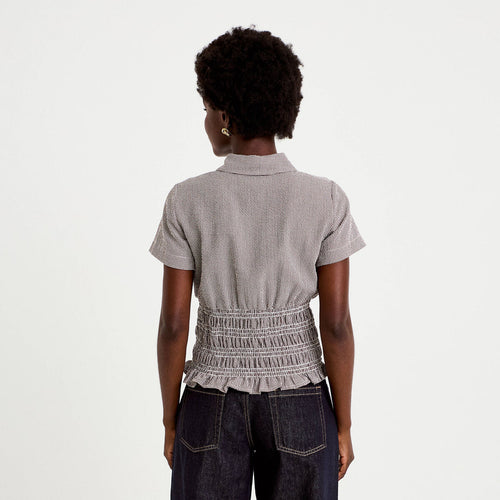 Chemise cintrée manches courtes marron femme