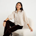 Chemise droite col classique manches 3/4 blanc femme