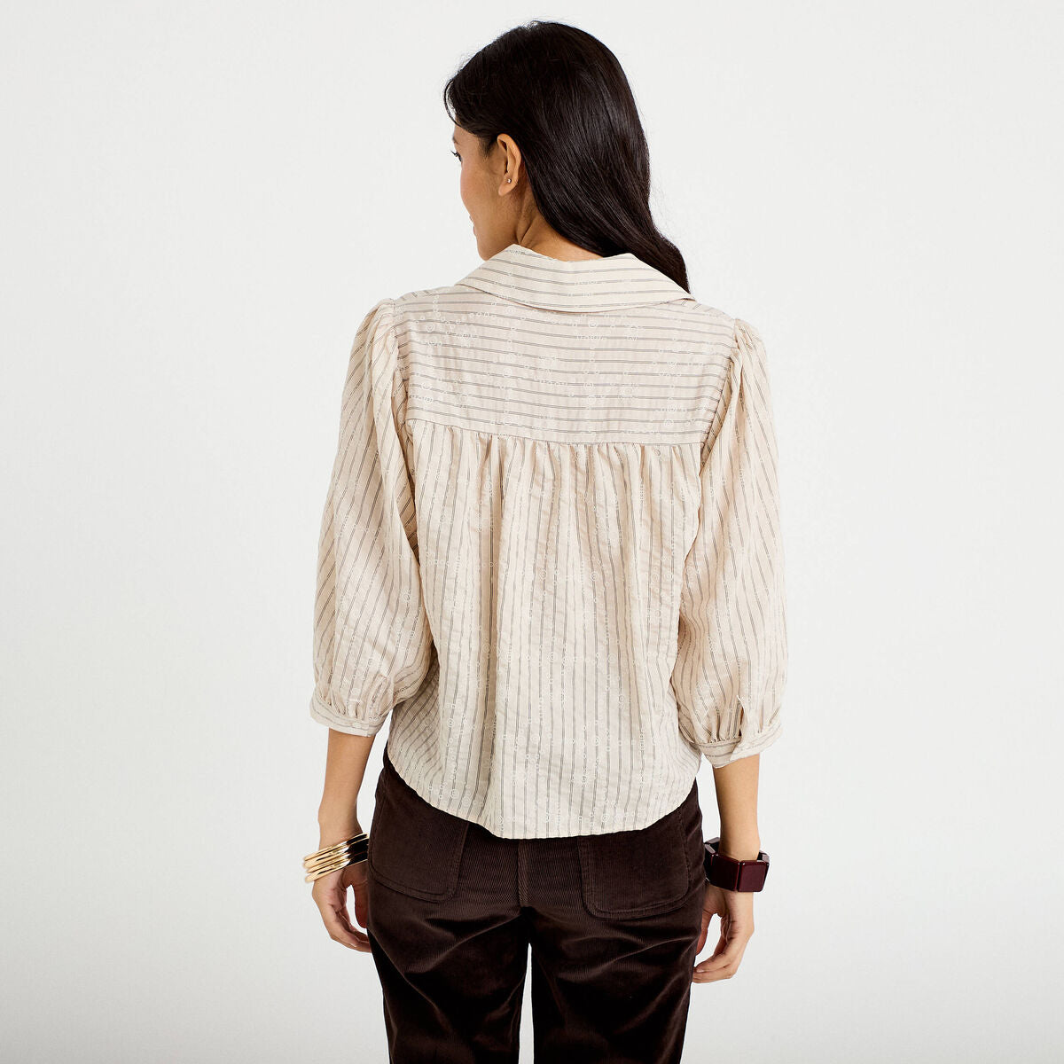 Chemise droite col classique manches 3/4 blanc femme