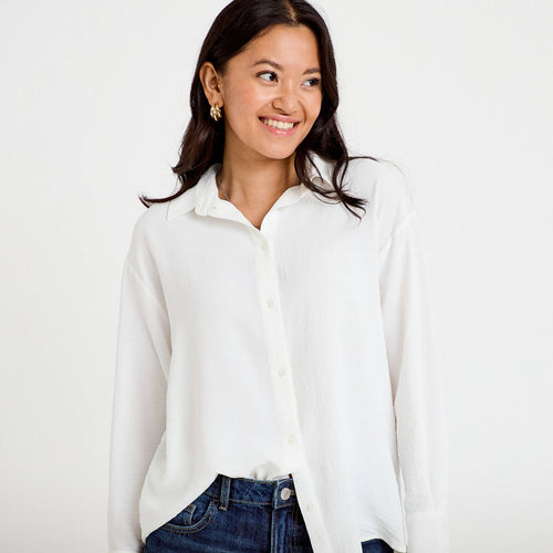 Chemise ample plissée manches longues ecru femme