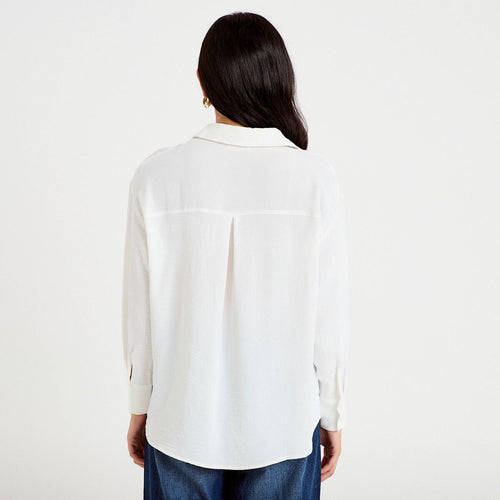 Chemise ample plissée manches longues ecru femme