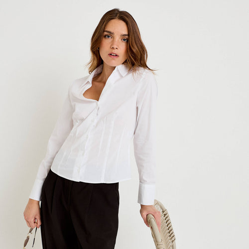 Chemise cintrée manches longues ecru femme