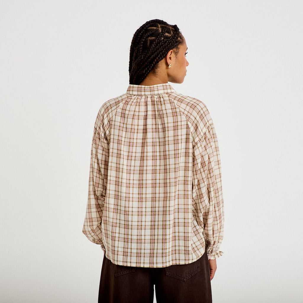 Chemise coupe ample manches longues marron femme