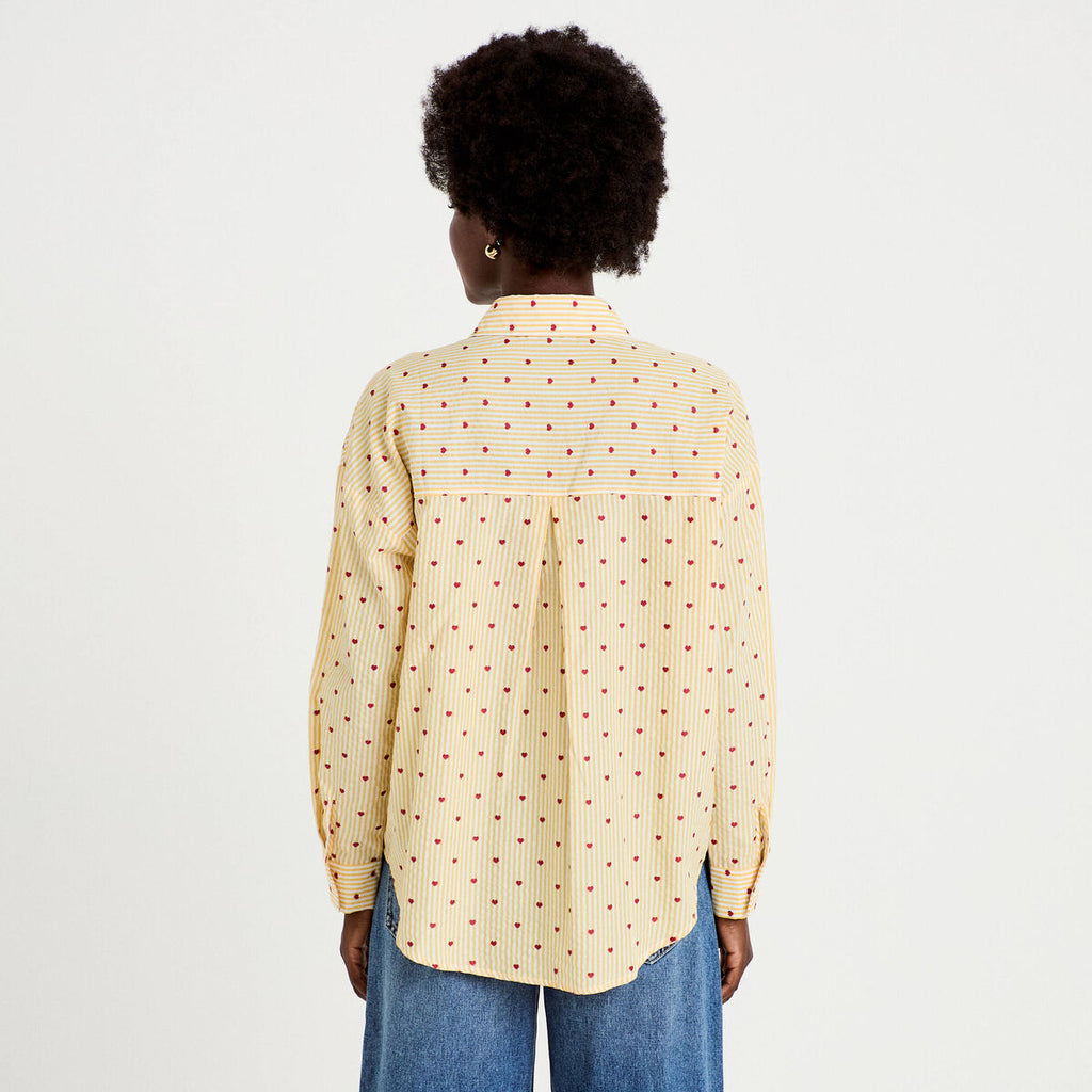Chemise oversize manches longues jaune femme
