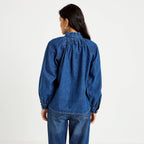 Chemise ample en jean col montant denim stone femme