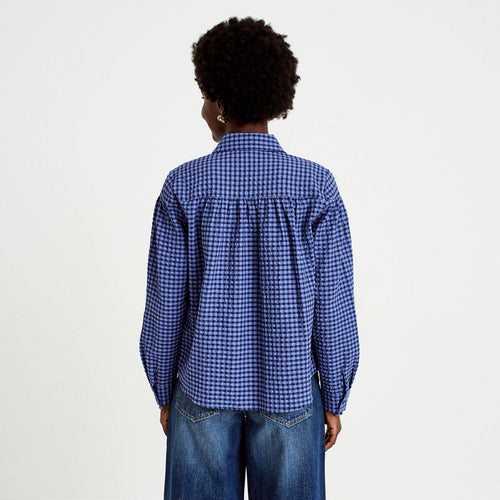 Chemise ample manches longues vichy bleu femme