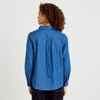 Chemise droite en jean col américain denim stone femme