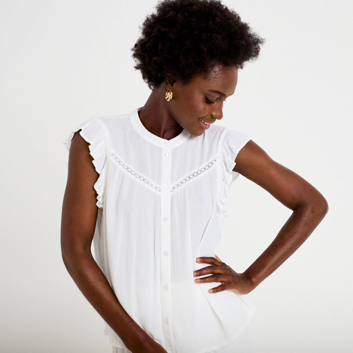 Top ample sans manches col carré blanc femme