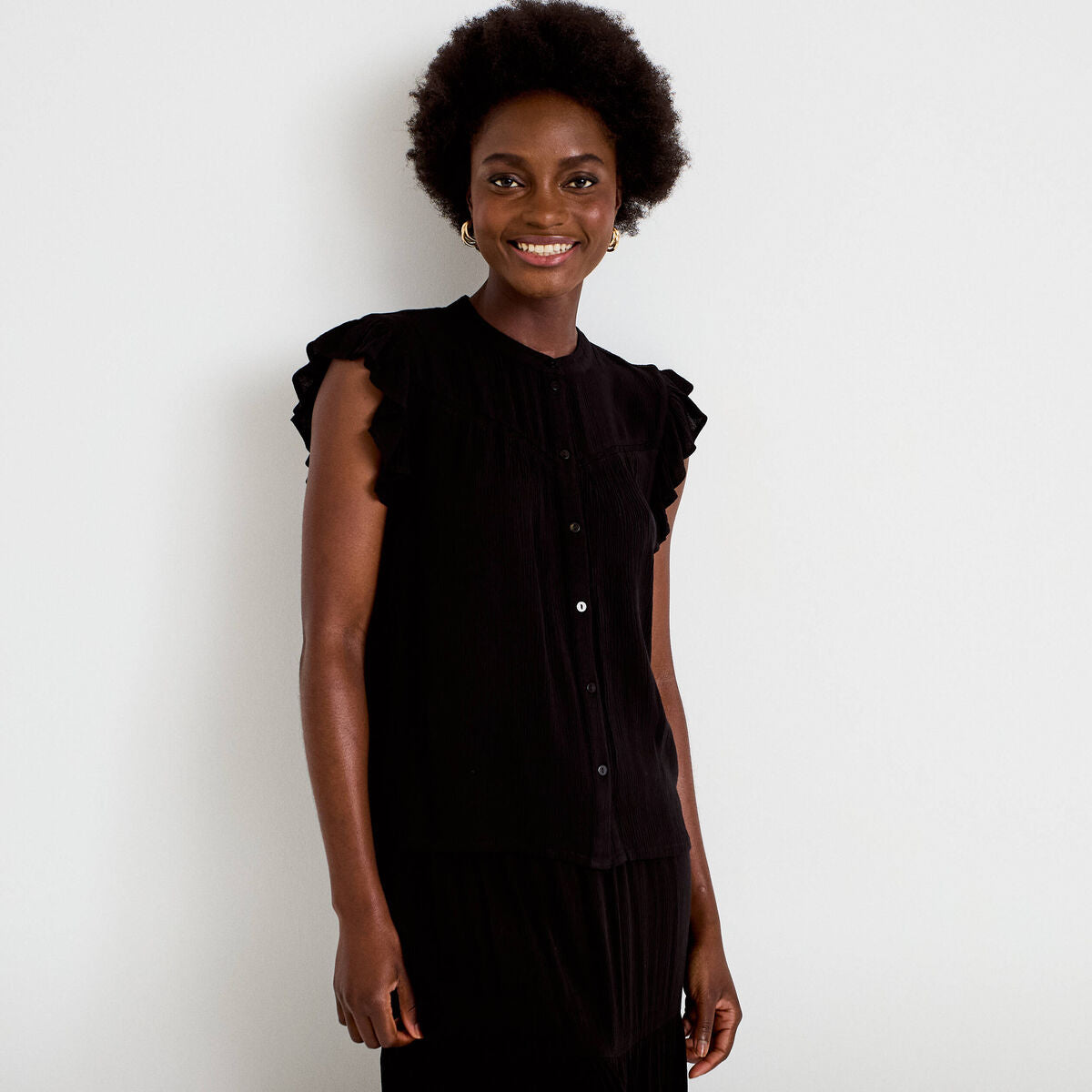 Top ample sans manches col carré noir femme