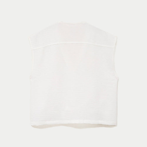 Blouse droite sans manches col v ecru femme