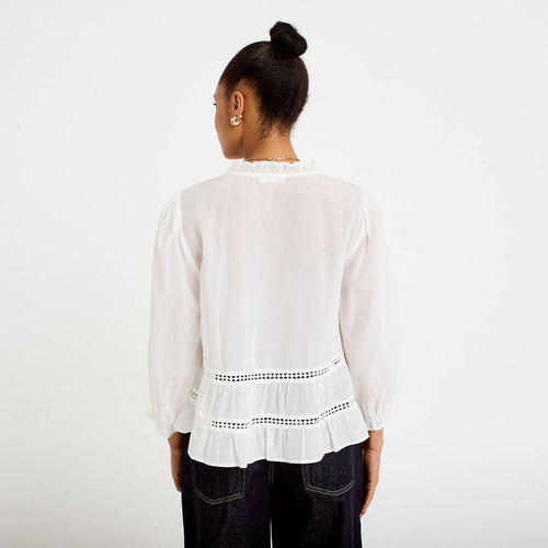Blouse cintrée col v manches 3/4 ecru femme