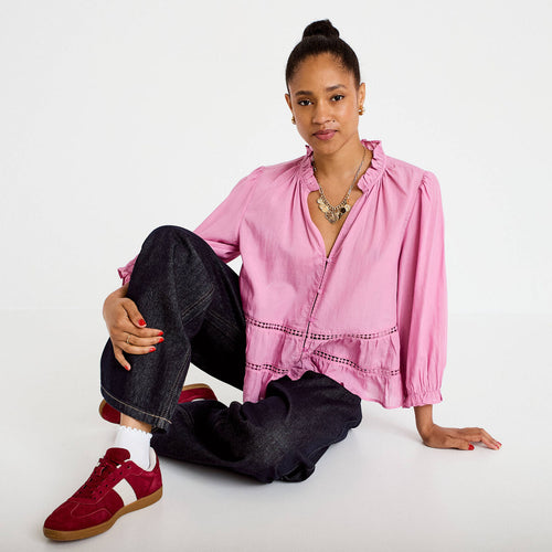 Blouse cintrée col v manches 3/4 mauve femme