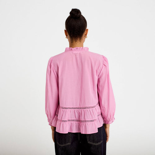 Blouse cintrée col v manches 3/4 mauve femme