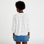 Blouse ample col tunisien manches 3/4 ecru femme