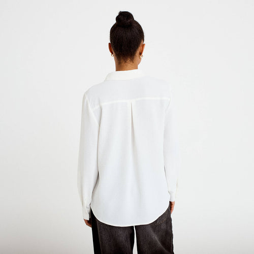 Blouse droite manches longues ecru femme