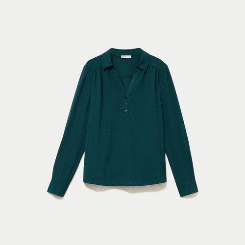 Blouse droite manches longues vert foncé femme
